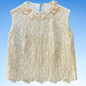 Vtg 60s Cream Lace Sleeveless Tank, Sz S
